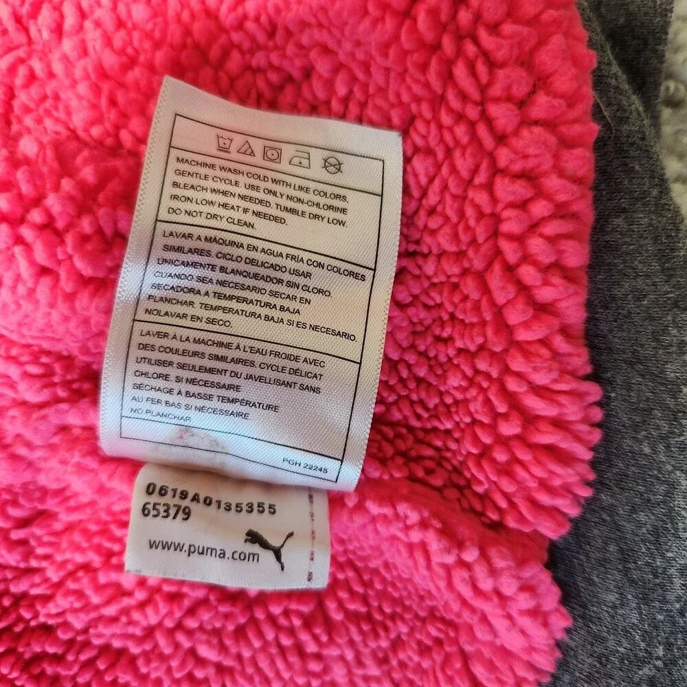 Puma girls heavyweight sherpa lined hoodie jacket grey pink size XS 5/6